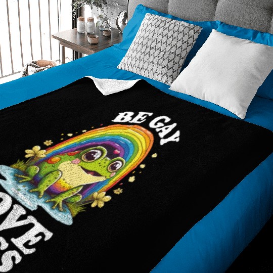 Be Gay Love Frogs Funny LGBTQ Pride Rainbow Retro Baby Blankets