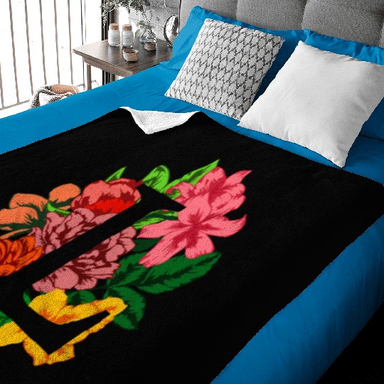 Capital letter L monogram with peony, lily flowers Baby Blankets