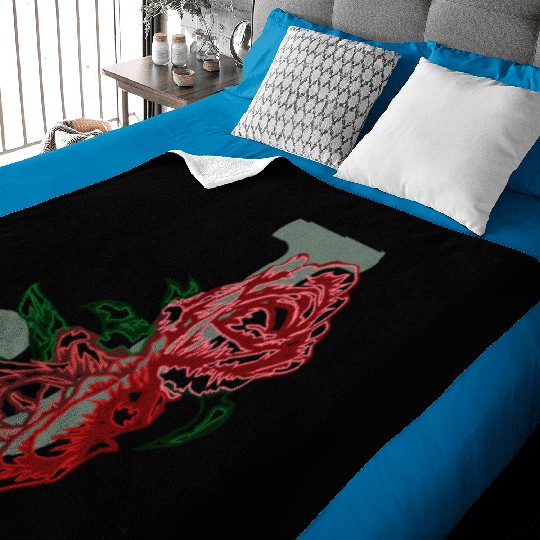 Capital letter J monogram and contour rose flowers Baby Blankets