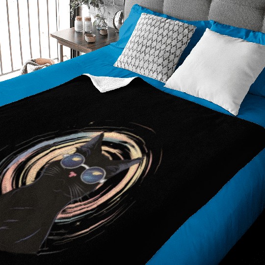 Solar Eclipse 2024 Cat Wearing Glasses Baby Blankets