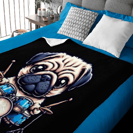 Cool Pug Drummer Puppy Beats Design Baby Blankets