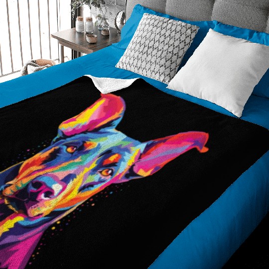 Watercolor Colorful Doberman Pinscher Baby Blankets