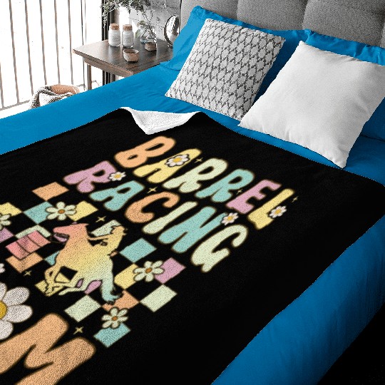 Barrel Racing Mom Groovy Female Barrel Racer Rodeo Baby Blankets