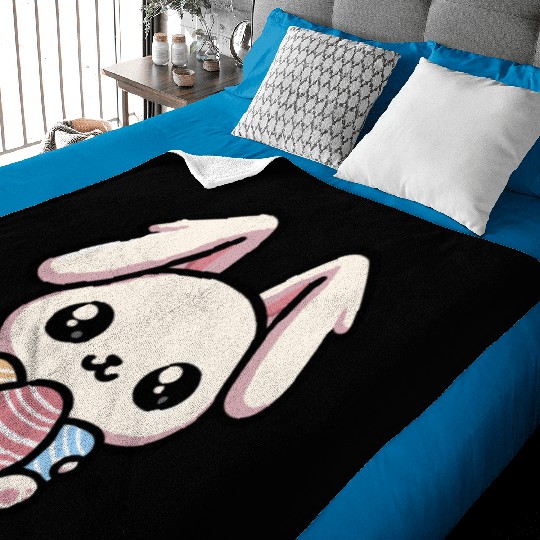 Cute Kawaii chibi Easter Bunny With Eggs Baby Blankets