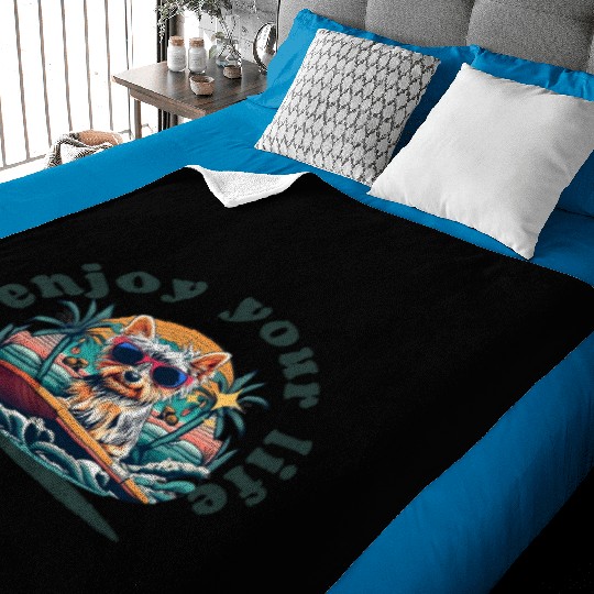Enjoy Your Life: Yorkie Dog Surfing Premium Cotton Baby Blankets