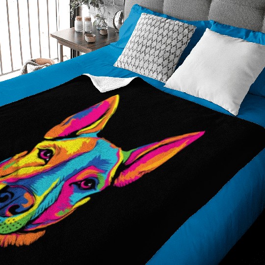 Watercolor Colorful Miniature Bull Terrier Baby Blankets