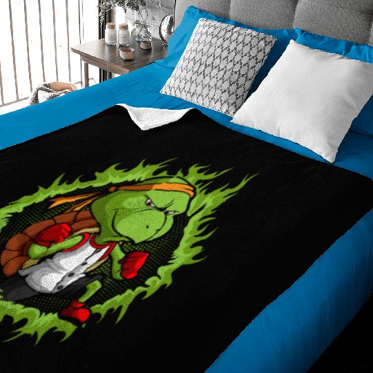 Kung Fu Turtle With Halftone Fire Background Baby Blankets
