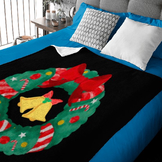 Christmas Wreath with Bells Baby Blankets
