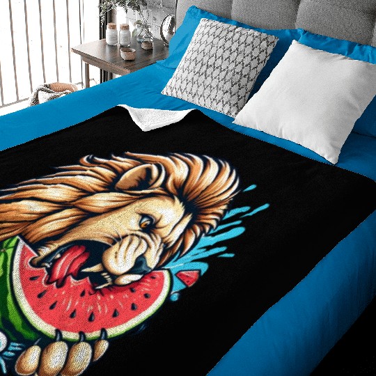 Lion Enjoying a Juicy Watermelon Baby Blankets