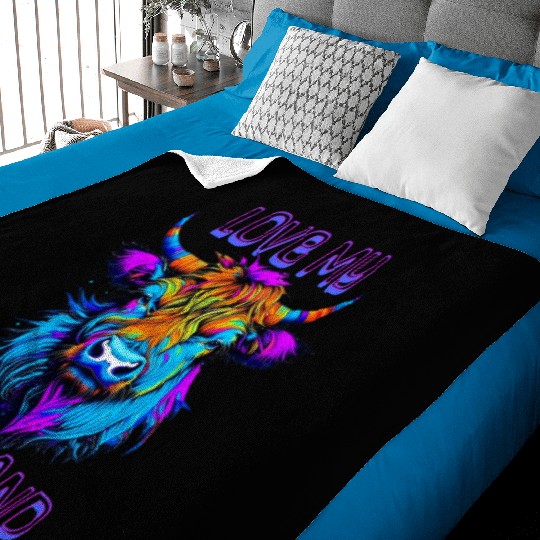 I Love My Highland | Psychedelic Cow Art Baby Blankets