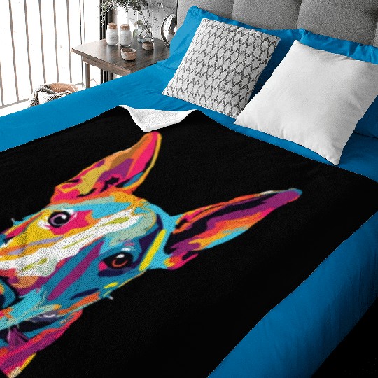 Watercolor Colorful Miniature Bull Terrier Baby Blankets