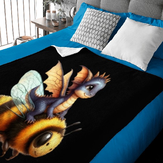 Fun Baby Dragon Riding a Bumble Bee Baby Blankets