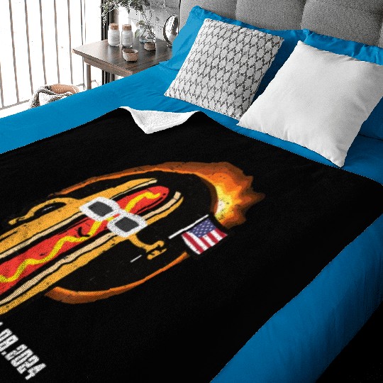 Solar Eclipse Hotdog US Flag 4 08 24 Men Boys Kids Baby Blankets