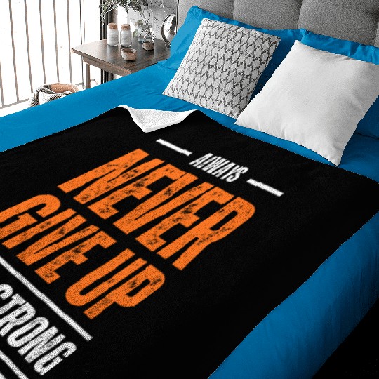 Black and Orange Typography Never Give Up Stay Baby Blankets