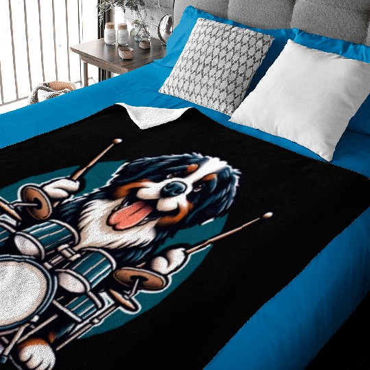 Cool Bernese Mountain Dog Drummer Design Baby Blankets