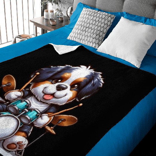 Cool Bernese Mountain Dog Drummer Design Baby Blankets