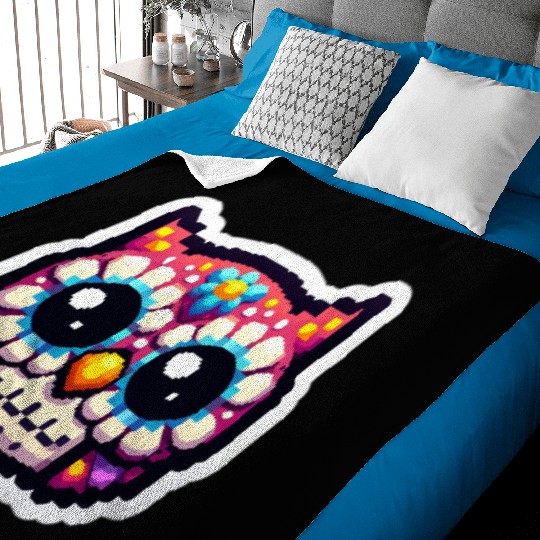 Cute Dead Sugar Owl , day of the dead owl Baby Blankets
