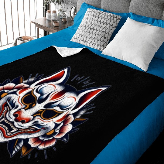 AI Japanese Kabuki Fox Mask Design Baby Blankets