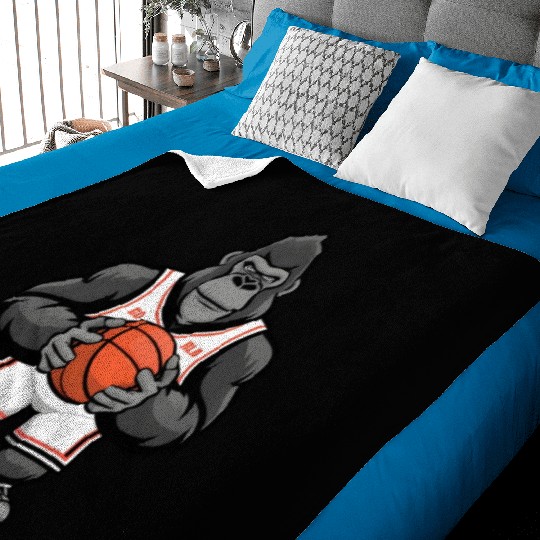 Funny Gorilla Playing Basketball Baby Blankets