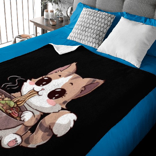 Kawaii Cat Eating Ramen Baby Blankets