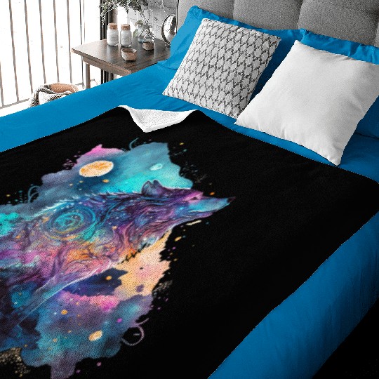 Wolf Print, Cosmic Wolves, Animal Print, Cosmos Baby Blankets