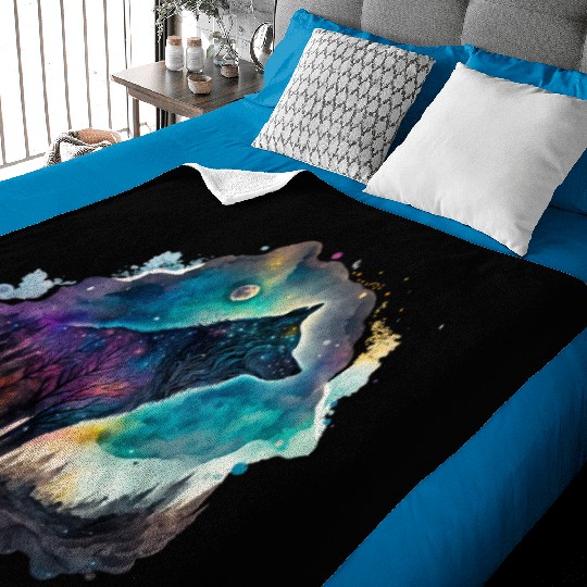Wolf Print, Cosmic Wolves, Animal Print, Cosmos Baby Blankets
