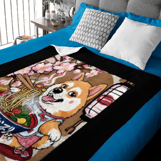 Shibas Inu Eating Ramen Noodles Kawaii Baby Blankets