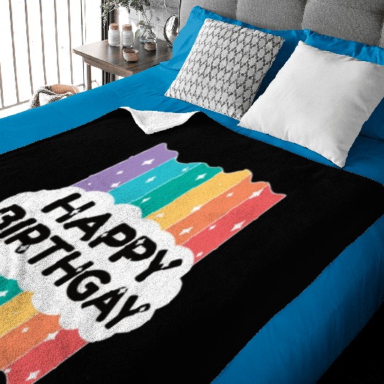 Happy Birthgay Lgbtq Rainbow Baby Blankets