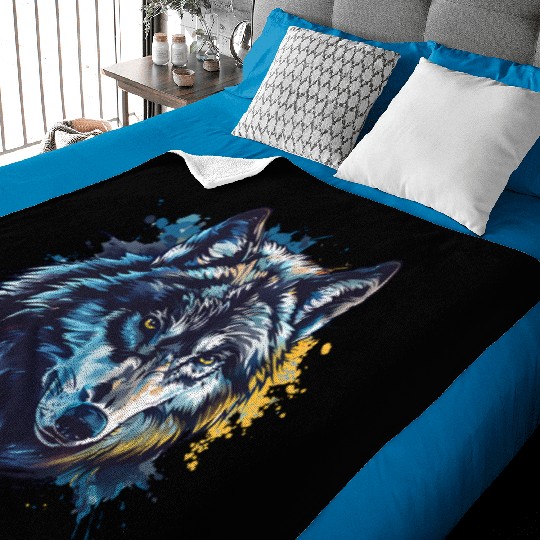 Alpha Wolf Paint Splash Baby Blankets