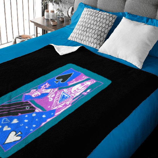 Teal Queen Of Spades Modern Art Playing Card Baby Blankets