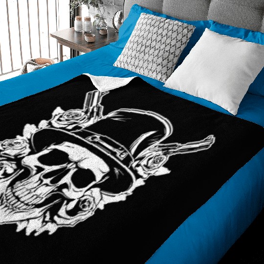 Skeleton Roses Guitar Guns Skull Roses Baby Blankets