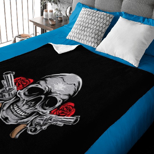 Skeleton Roses Guitar Skull Roses Guns Baby Blankets