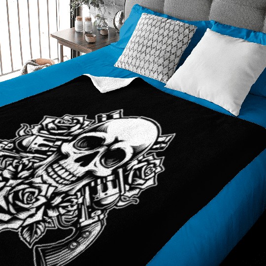 Skeleton Roses Guitar Guns Skull Roses Baby Blankets