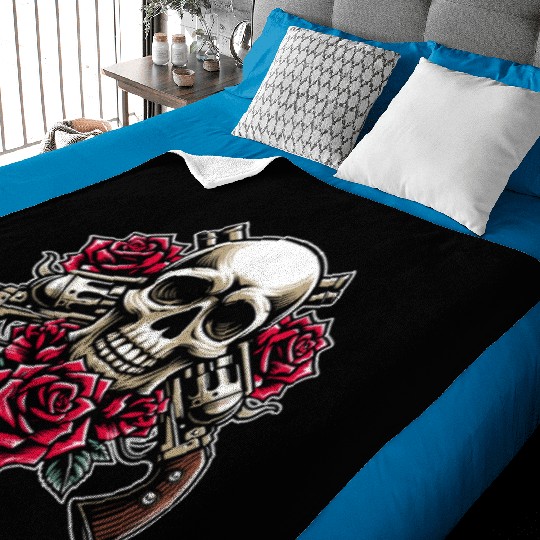 Skeleton Roses Guitar Guns Skull Roses Baby Blankets