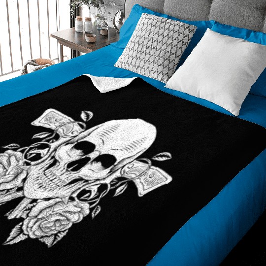 Skeleton Roses Guitar Guns Skull Roses Baby Blankets