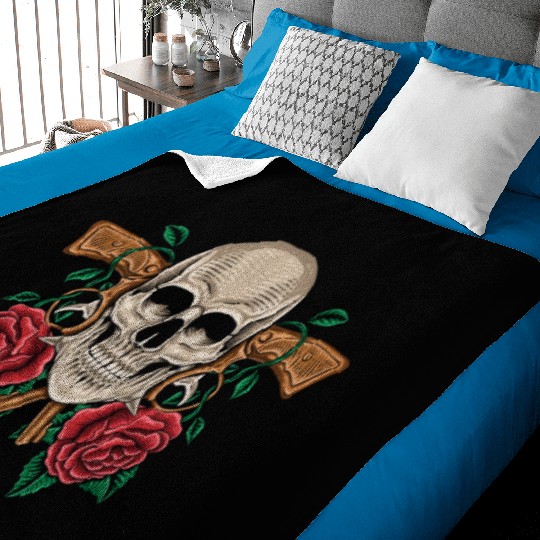 Skeleton Roses Guitar Guns Skull Roses Baby Blankets