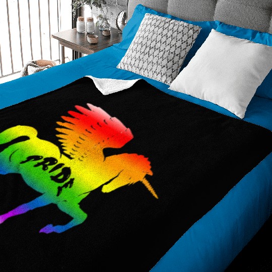 Rainbow pride unicorn Baby Blankets
