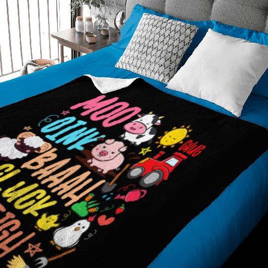 Farm Animals Sounds Oink Baa Neigh Cluck Moo Baby Blankets