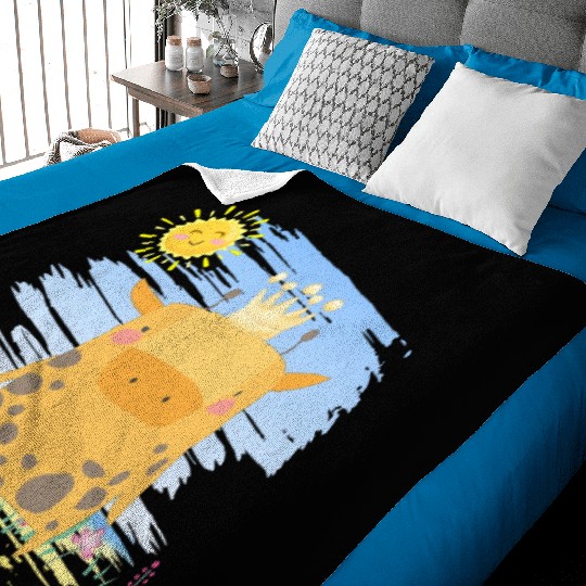 Kawaii King Giraffe Using Crown Adorable Cartoon Baby Blankets