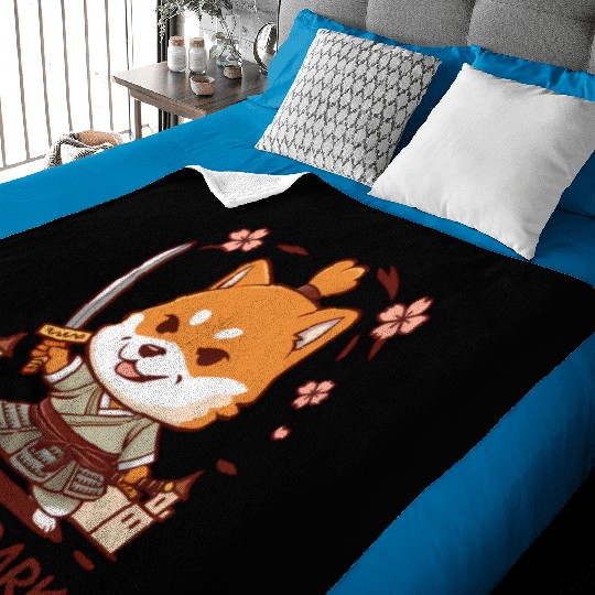 Chibi Shiba Inu Samurai Baby Blankets