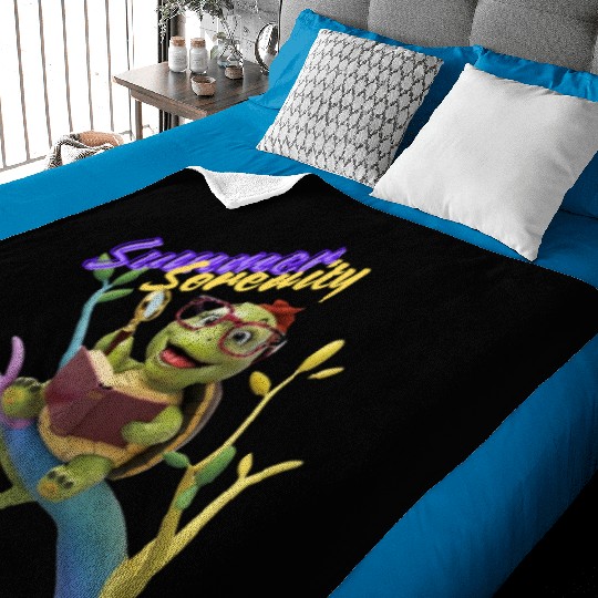 Cute Little Green Sea Turtle on Ocean Baby Blankets