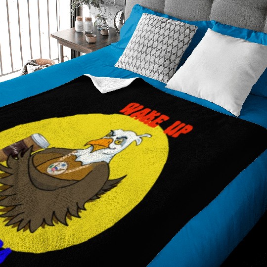 Wake Up America - Bald Eagle Drinking Coffee Baby Blankets