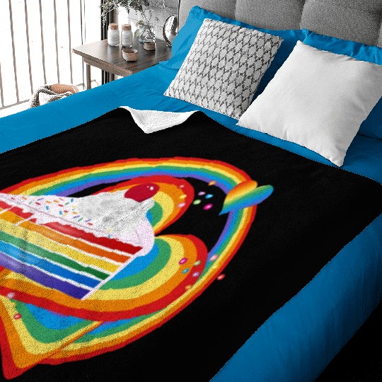 Piece of rainbow cake with cream and cherry Baby Blankets