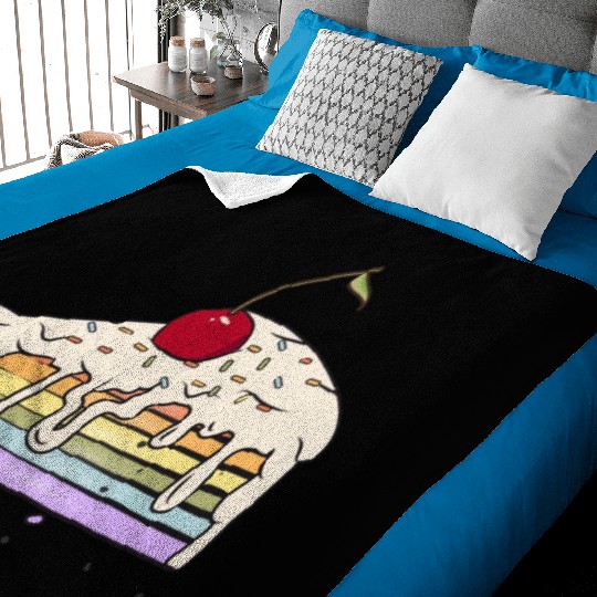 Piece of rainbow cake with cherry in comic style Baby Blankets