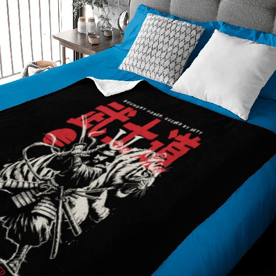 Japanese Samurai with Katana, Kanji Typography Baby Blankets
