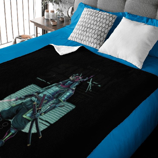 Cyber Samurai 2110: Glowing Katana Warrior Baby Blankets