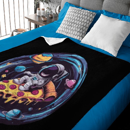 Astronaut Weird Grin On Pizza in Space Baby Blankets