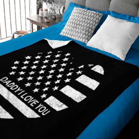 I Love Daddy American Flag Heart Gift Fathers Day Baby Blankets