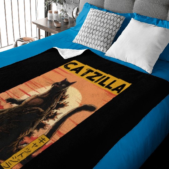 Catzilla Vintage Funny Cute Cat Art Japanese Sunse Baby Blankets