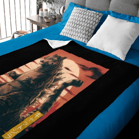 Funny Cute Cat Art Japanese Sunset Retro Catzilla Baby Blankets